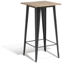 Table haute de jardin Fabrik métal noir et acacia 60x60xH112 cm