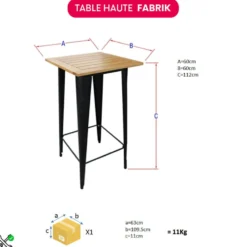 Table haute Fabrik métal et bois