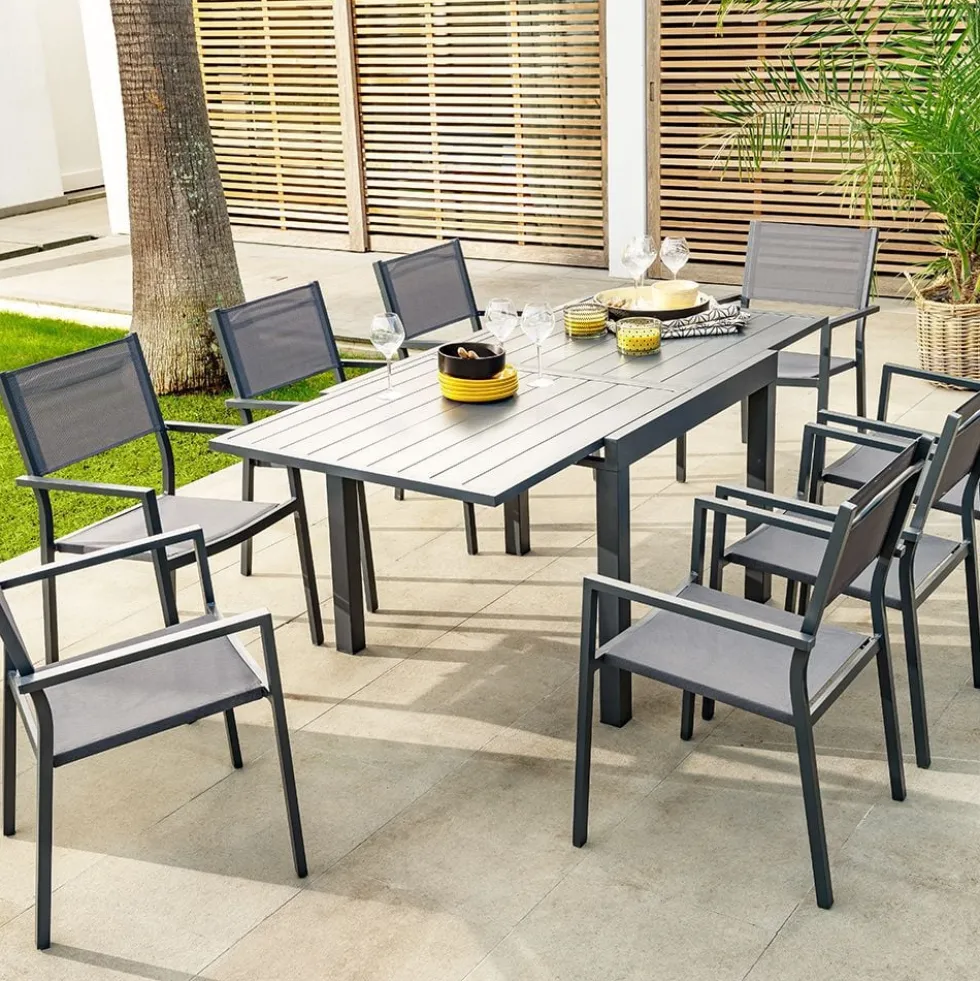 Table à lattes Glasgow extensible gris ardoise 4/8 personnes