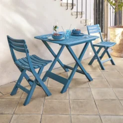 Table pliante Relax plastique bleu 72x70xH79cm