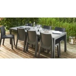 Table rectangulaire résine 10 personnes gris