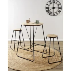 Tabouret de bar bois et métal noir Ø40xH70,5cm