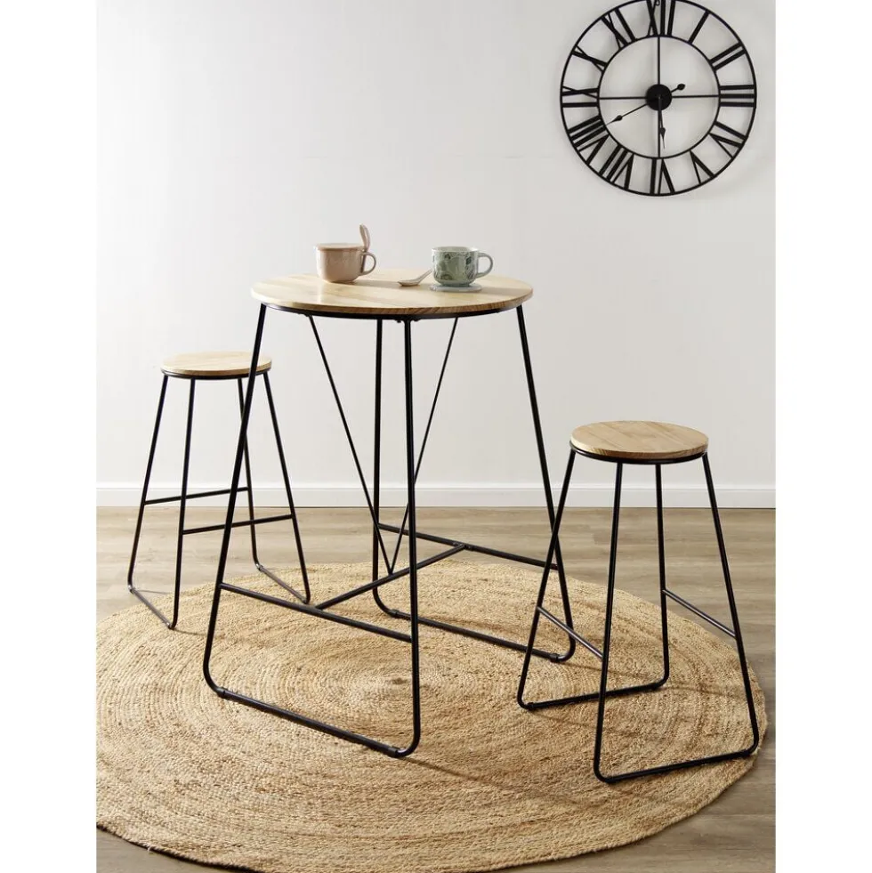 Tabouret de bar bois et métal noir Ø40xH70,5cm