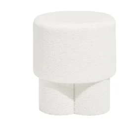 Tabouret rond en tissu bouclette blanc 42x40 cm
