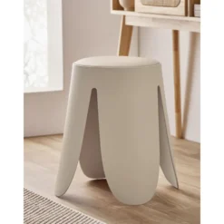 Tabouret rond Spiro pieds larges plastique beige Ø33xH46cm