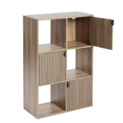 Étagère Adam 6 cases 3 portes en bois brun L60xP29,5xH90cm
