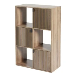 Étagère Adam 6 cases 3 portes en bois brun L60xP29,5xH90cm