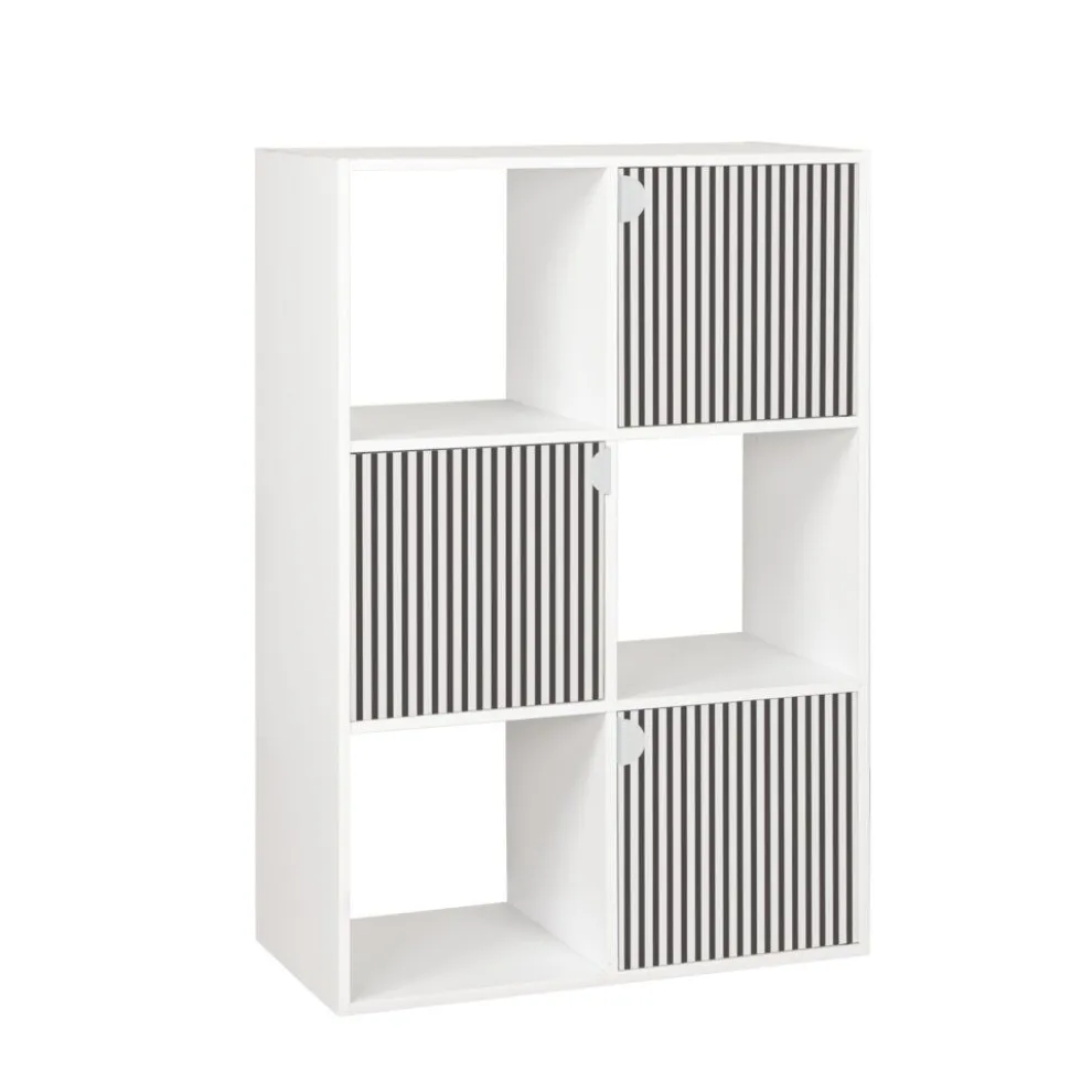 Étagère Adam 6 cases 3 portes en bois blanc L60xP29,5xH90cm