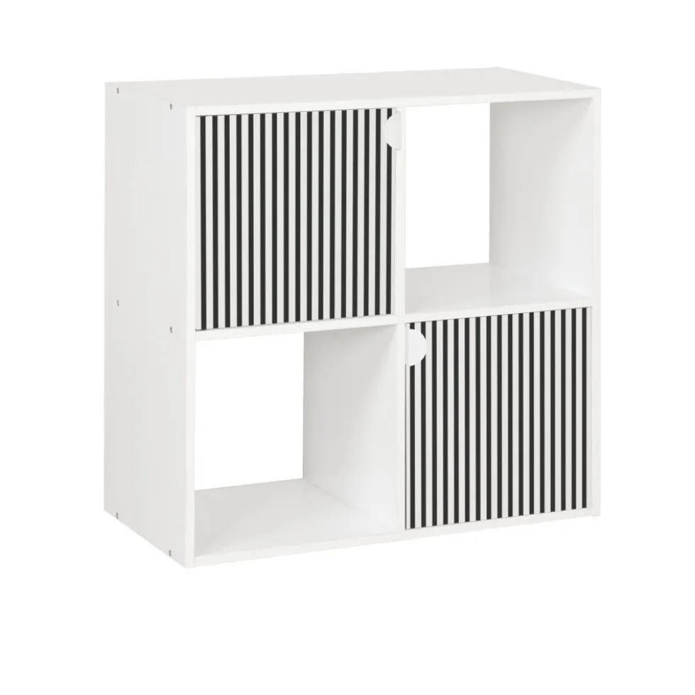 Étagère Adam 4 cases 2 portes en bois blanc L60xP29,5xH60cm