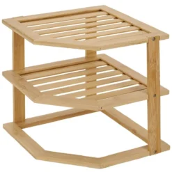 Étagère d'angle 2 niveaux en bambou 25x25xH23cm