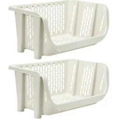 Étagère empilable x2 plastique 49,5x36xH29cm (2 modèles noir ou blanc)