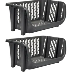Étagère empilable x2 plastique 49,5x36xH29cm (2 modèles noir ou blanc)