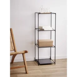 Étagère 4 niveaux 3 compartiments métal noir 35x35xH102cm