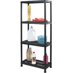 Étagère plastique noir 4 niveaux L60xl30xH138cm