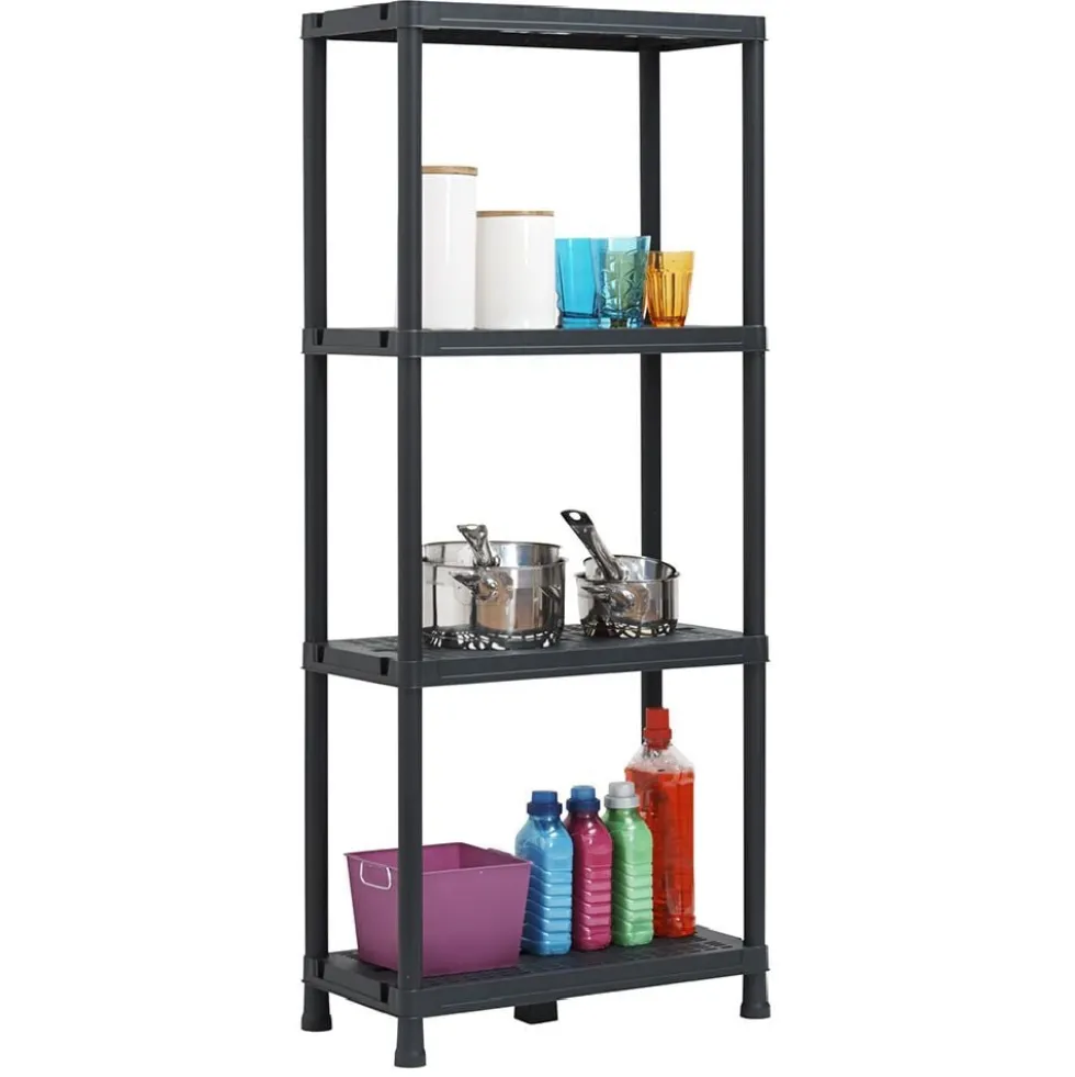 Étagère plastique noir 4 niveaux L60xl30xH138cm