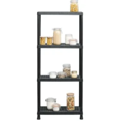 Étagère plastique noir 4 niveaux L60xl30xH138cm