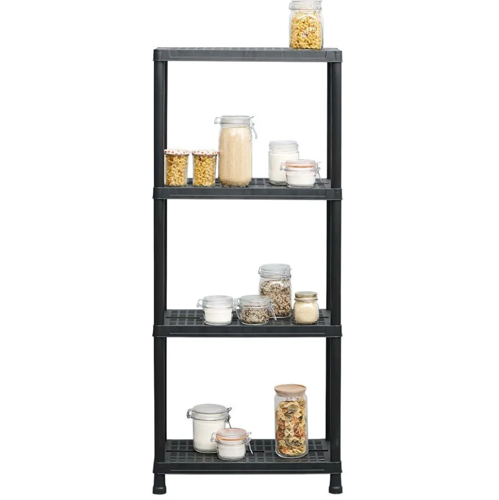 Étagère plastique noir 4 niveaux L60xl30xH138cm