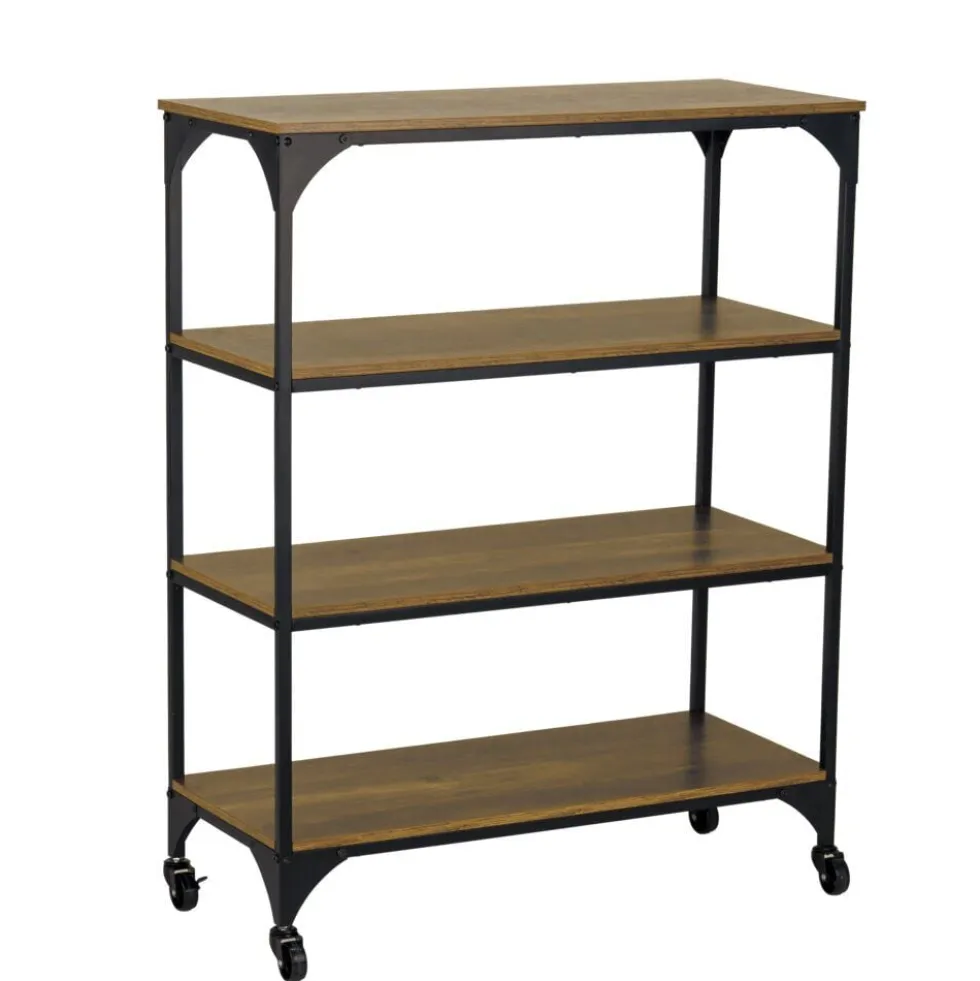 Étagère sur pieds Detroit métal bois noir et marron 80x35xH102,5 cm