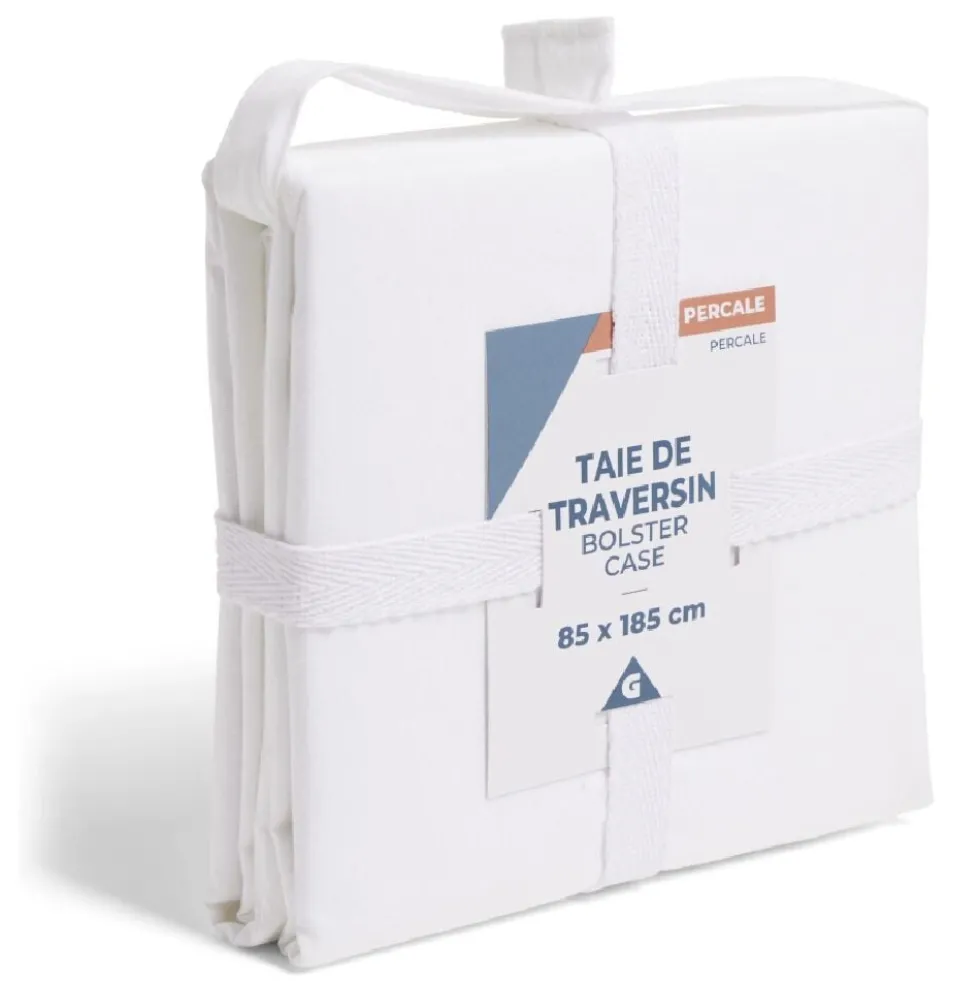 Taie de traversin 85x185cm 100% coton percale blanc