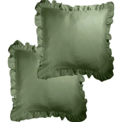 Taie d'oreiller carrée satinée unie à volants 63x63cm (3 modèles)