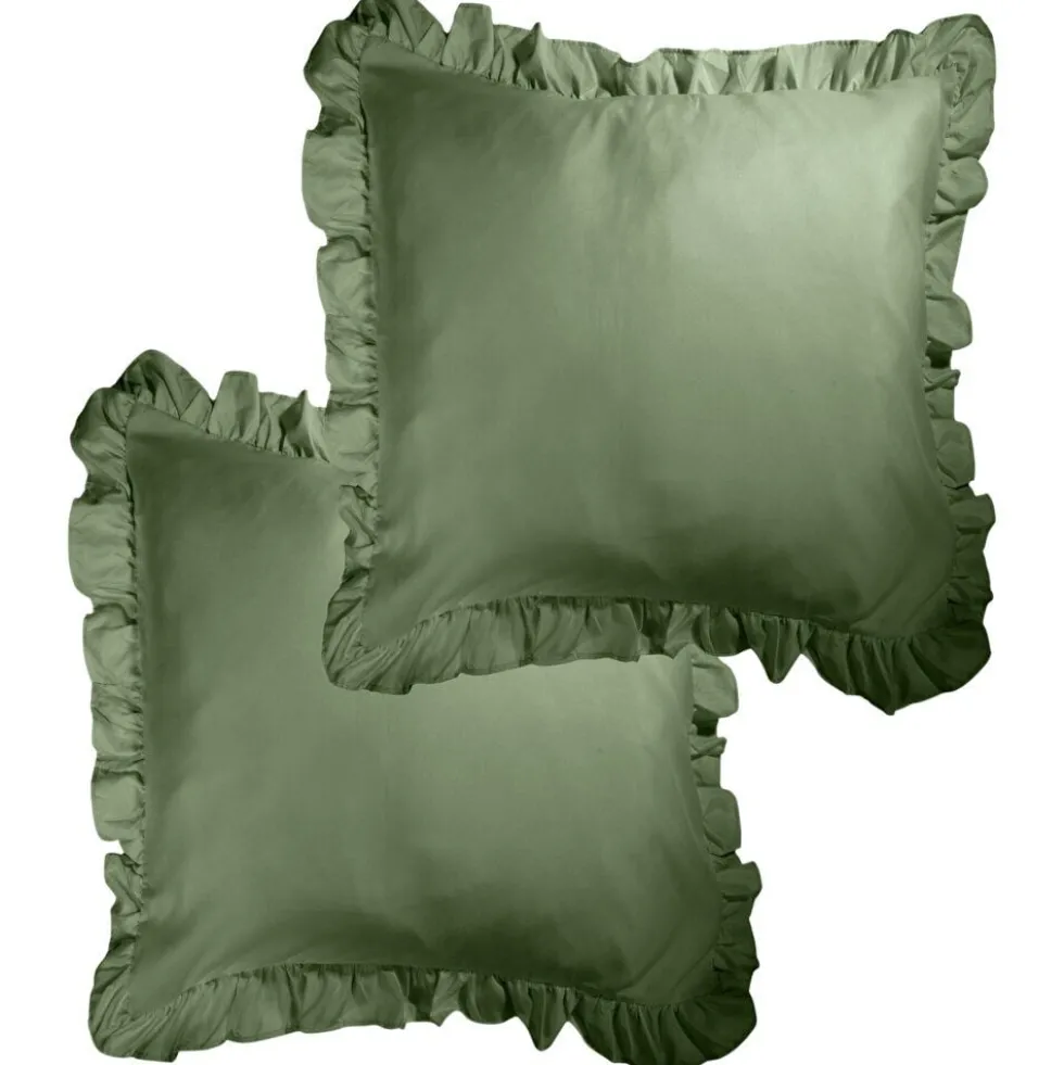 Taie d'oreiller carrée satinée unie à volants 63x63cm (3 modèles)