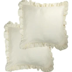 Taie d'oreiller carrée satinée unie à volants 63x63cm (3 modèles)