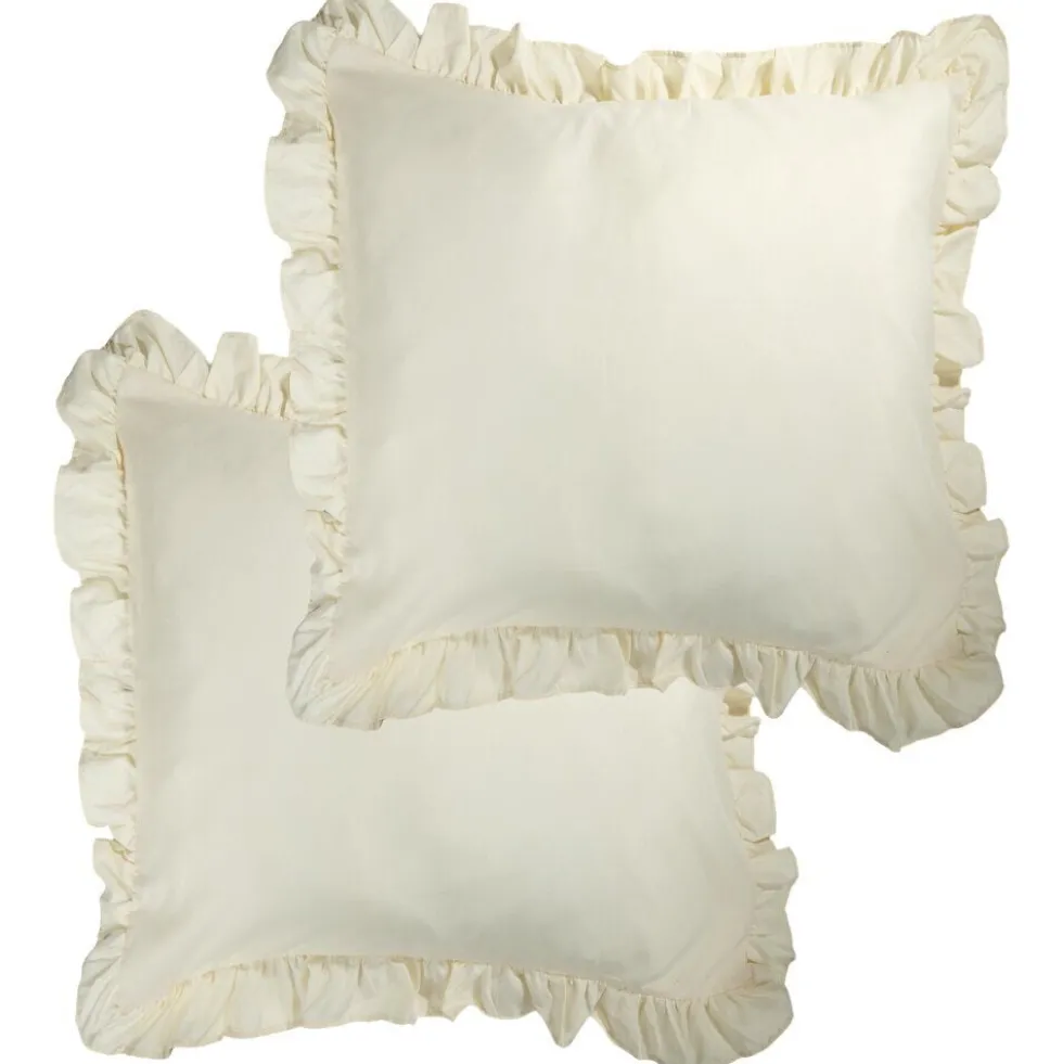 Taie d'oreiller carrée satinée unie à volants 63x63cm (3 modèles)