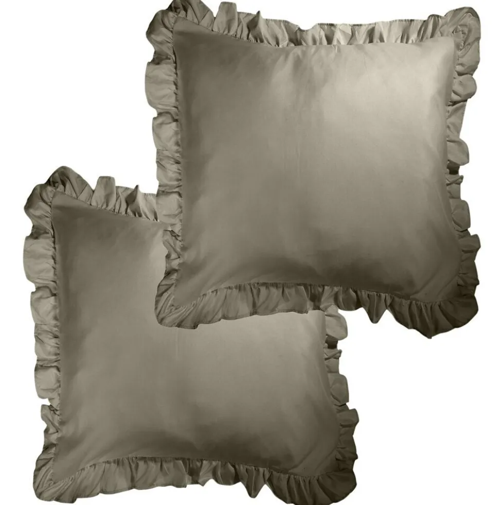 Taie d'oreiller carrée satinée unie à volants 63x63cm (3 modèles)
