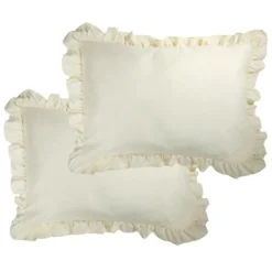 Taie d'oreiller rectangulaire satinée unie à volants 50x70cm (3 modèles)