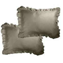 Taie d'oreiller rectangulaire satinée unie à volants 50x70cm (3 modèles)