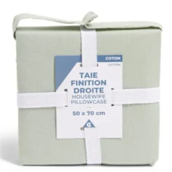 Taie d'oreiller 50x70cm 100% coton finition droite vert céladon