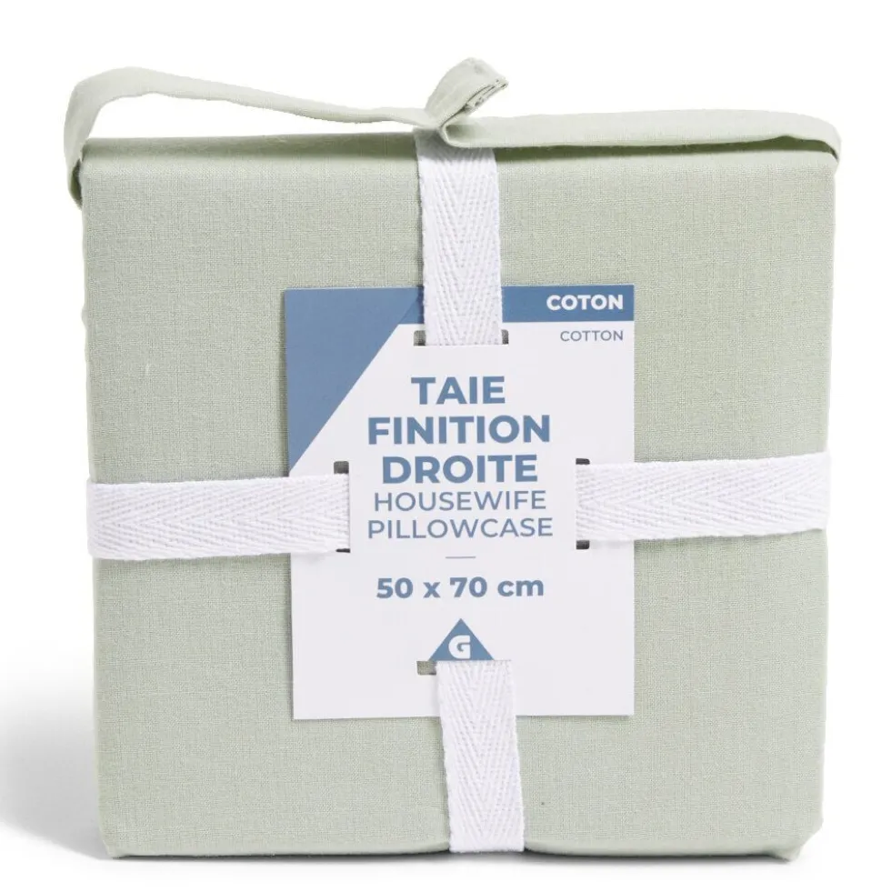 Taie d'oreiller 50x70cm 100% coton finition droite vert céladon