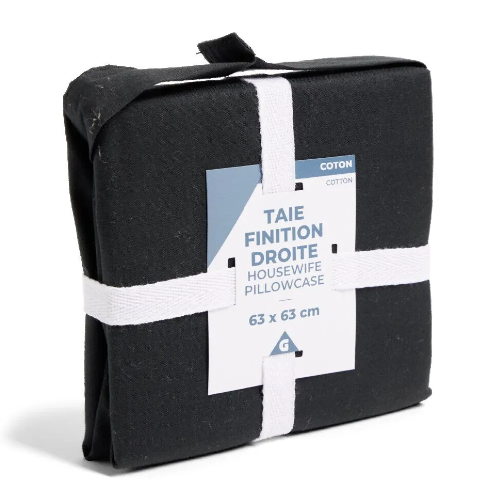 Taie d'oreiller 63x63cm 100% coton finition droite noir