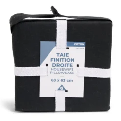 Taie d'oreiller 63x63cm 100% coton finition droite noir