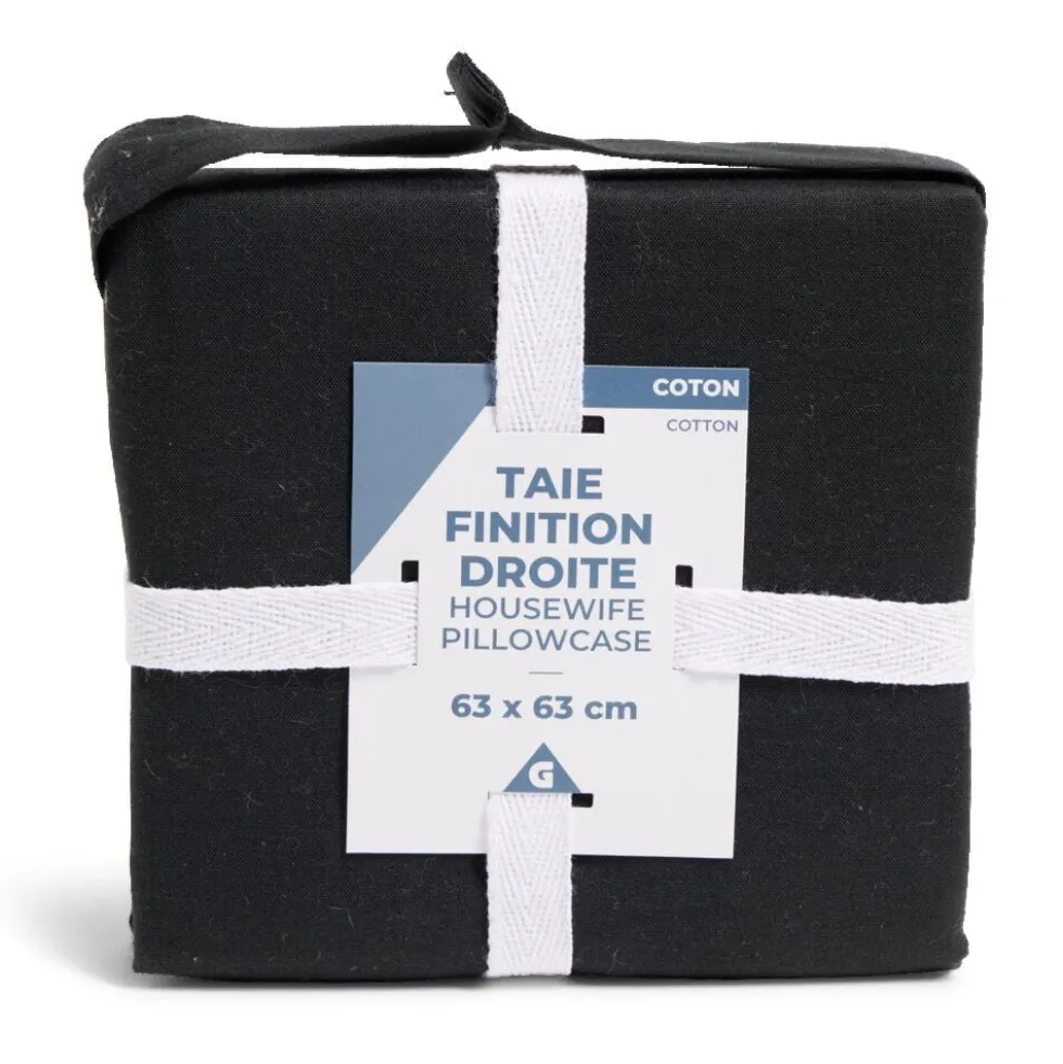 Taie d'oreiller 63x63cm 100% coton finition droite noir