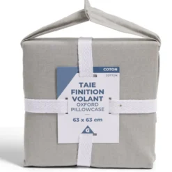 Taie d'oreiller 63x63cm 100% coton finition volant gris clair