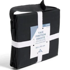 Taie d'oreiller 50x70cm 100% coton finition droite noir