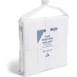 Taie d'oreiller 63x63cm 100% coton finition volant blanc
