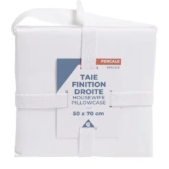 Taie d'oreiller 50x70cm 100% coton percale finition droite blanc