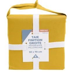 Taie d'oreiller 50x70cm 100% coton percale finition droite marron