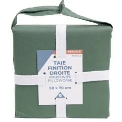 Taie d'oreiller 50x70cm 100% coton percale finition droite vert