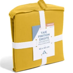 Taie d'oreiller 63x63cm 100% coton percale finition droite marron