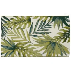 Tapis de jardin motif feuillage exotique vert et blanc 120x180cm