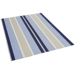 Tapis de jardin rayure bayadère antidérapant bleu et beige