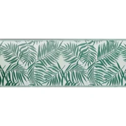 Tapis de jardin rectangulaire feuillage exotique India vert et blanc 70x200cm