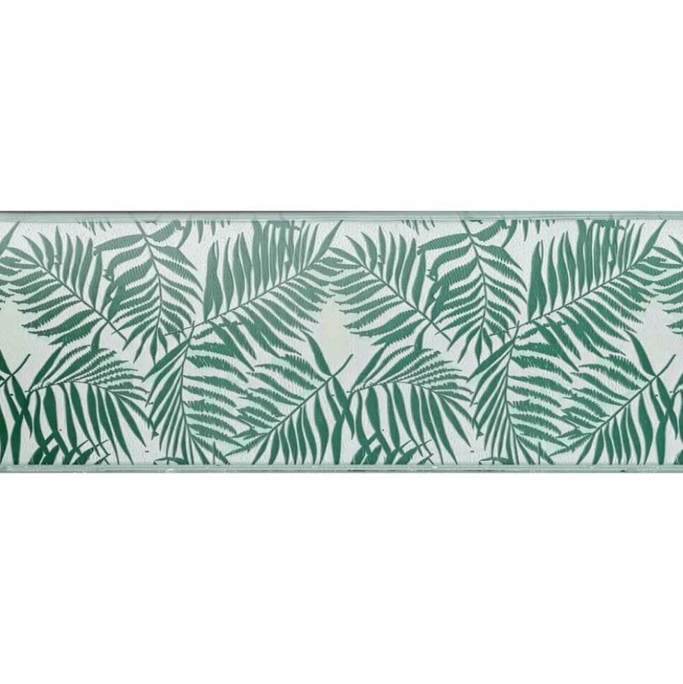 Tapis de jardin rectangulaire feuillage exotique India vert et blanc 70x200cm
