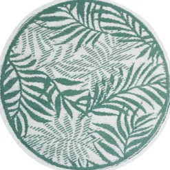 Tapis de jardin rond India feuillage exotique vert et blanc Ø100cm
