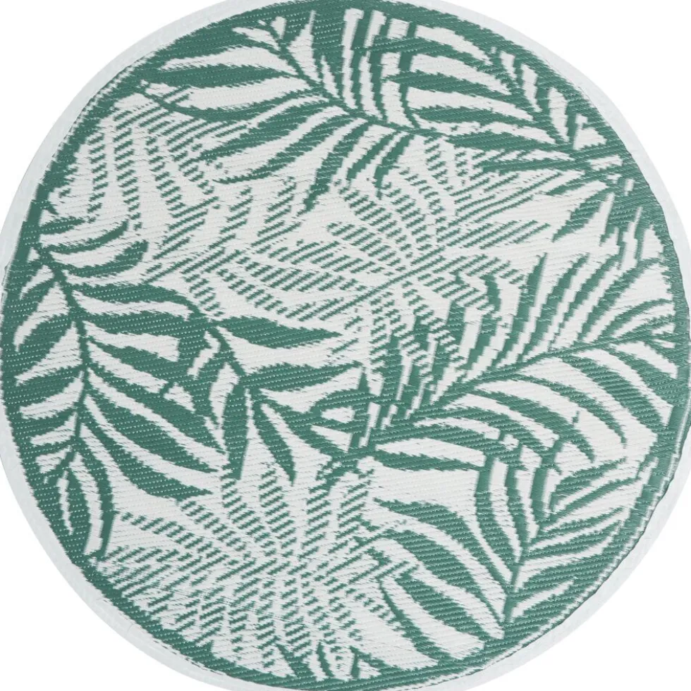Tapis de jardin rond India feuillage exotique vert et blanc Ø100cm
