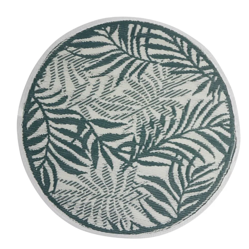Tapis d'extérieur India rond motif feuillage vert Ø100 cm