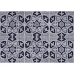 Tapis extérieur antidérapant grattant carreau ciment bleu gris 75x45cm